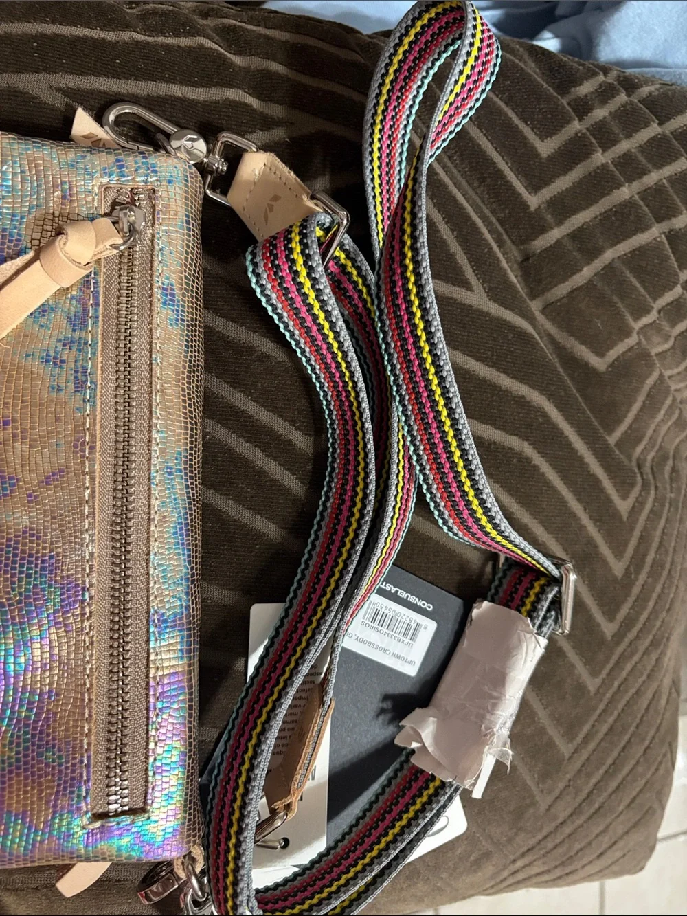 Consuela Iridescent Lizard-Embossed Wristlet - Gold with Blue & Purple Shimmer